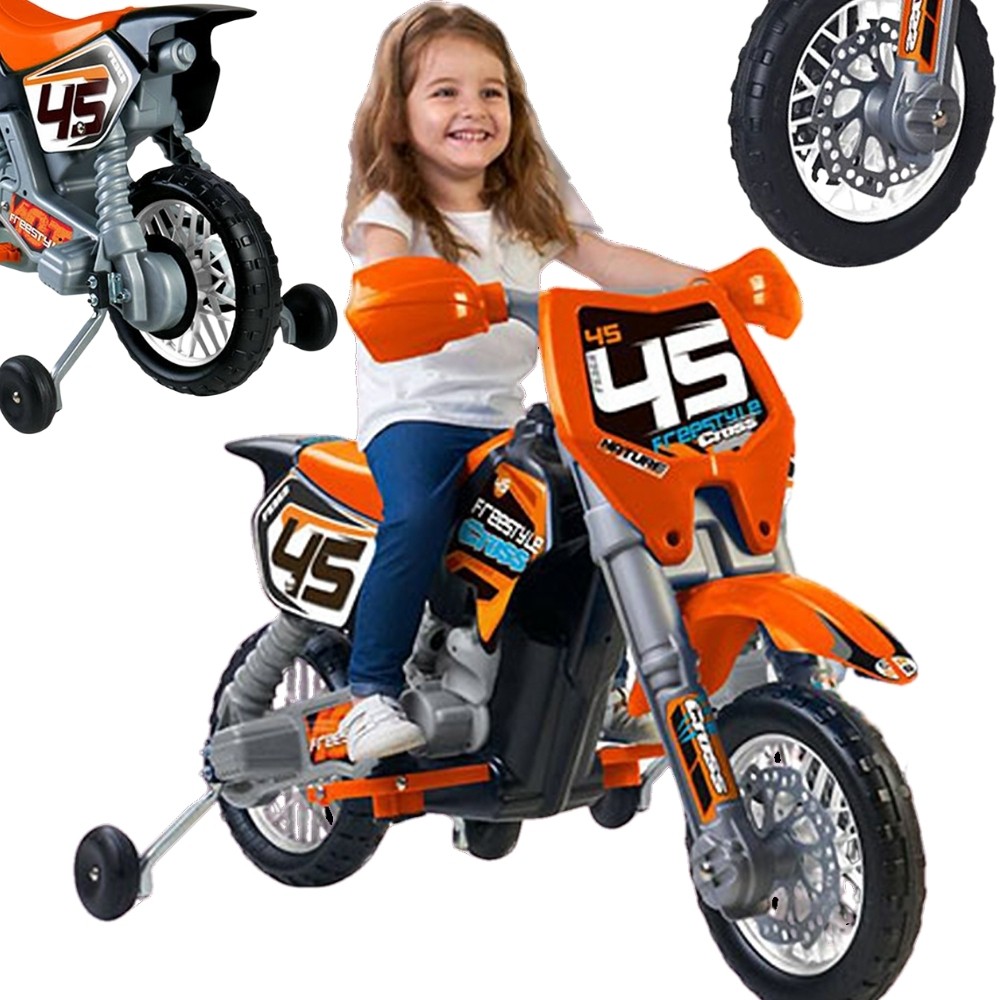 FEBER oranžinis akumuliatorinis kroso motociklas vaikams 6V