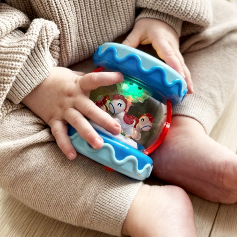 WOOPIE BABY muzikinis būgnelis-dėžutė-projektorius 3in1 ir volelis ropoti