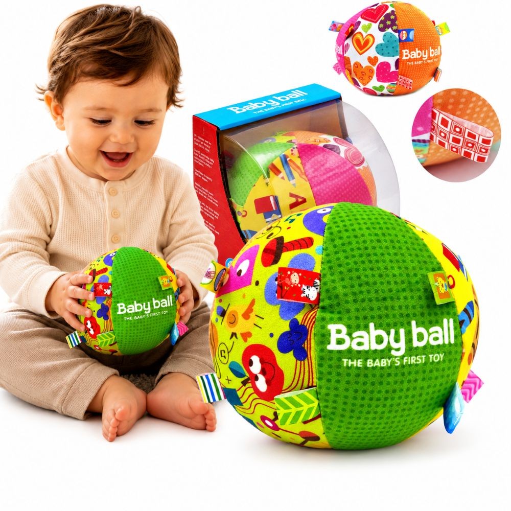 WOOPIE BABY minkštas sensorinis kamuoliukas su etiketėmis mažyliams + garsas