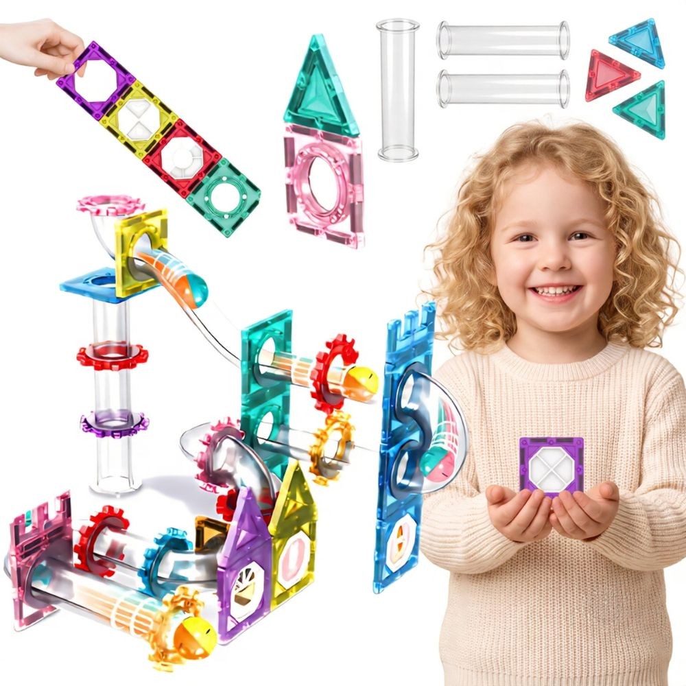 WOOPIE 3D magnetinės lavinamosios kaladėlės – kamuoliukų trasa, 126 vnt.