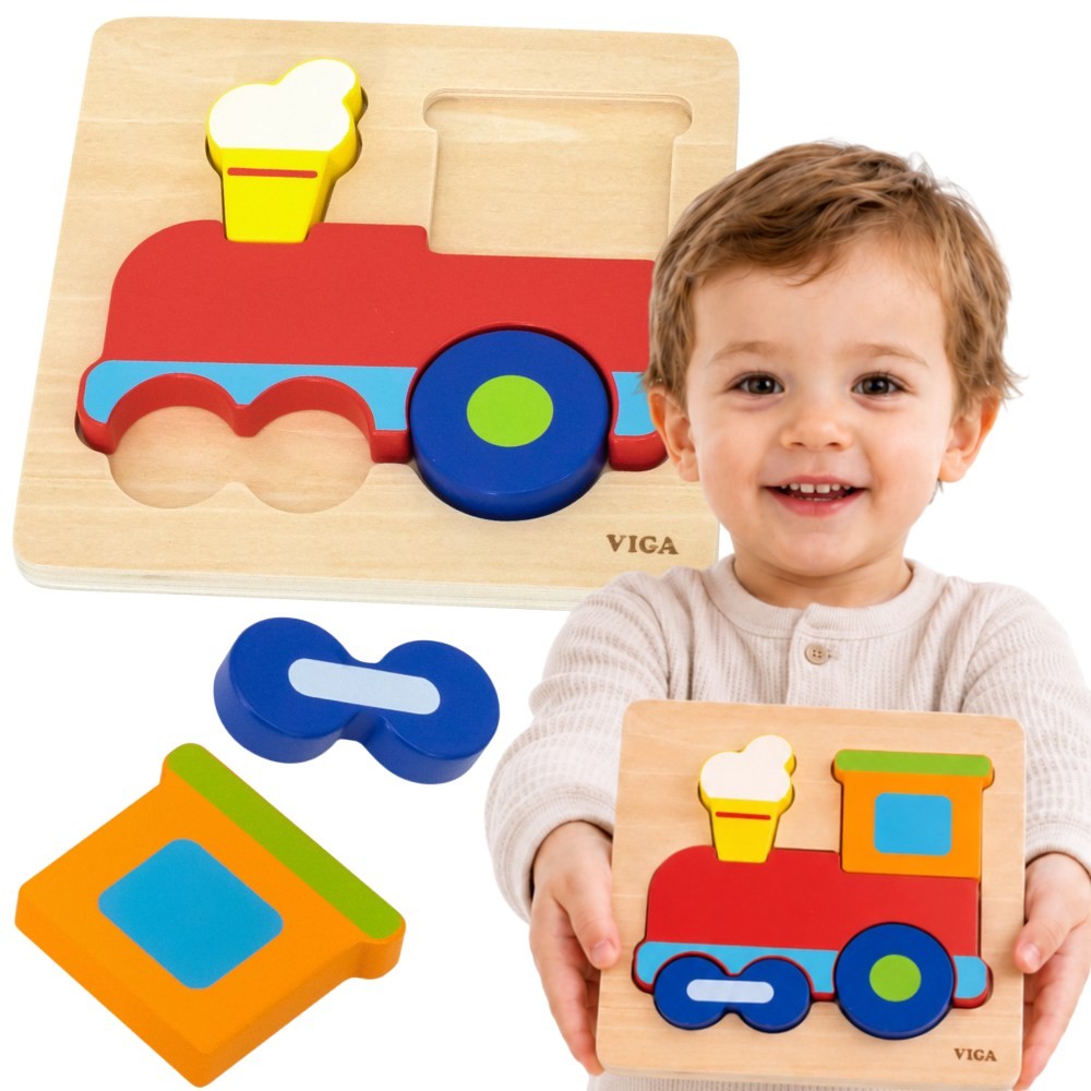 VIGA medinė Montessori lavinamoji dėlionė „Traukinys“