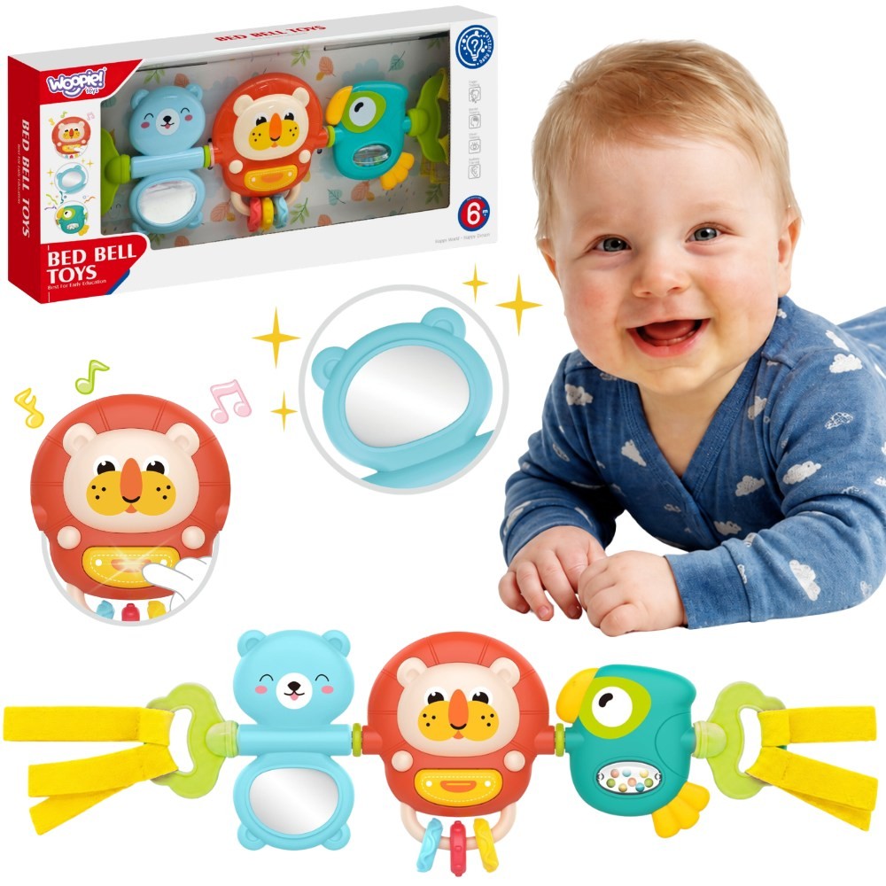 WOOPIE BABY grojantis sensorinis pakabukas vežimėliui ir lovytei su barškučiu ir veidrodėliu, nuo 6 mėn.