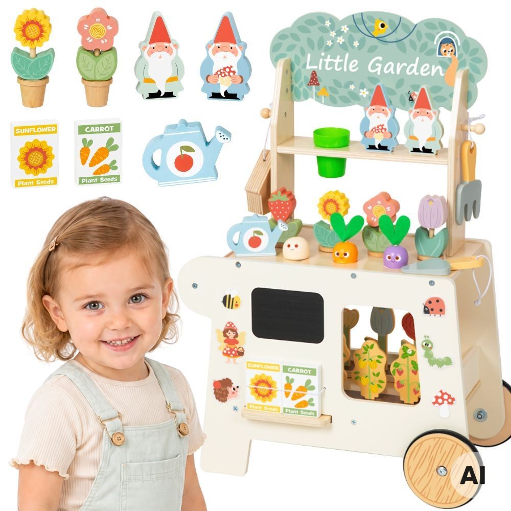 TOOKY TOY Montessori medinis sodo vežimėlis, 57 vnt.