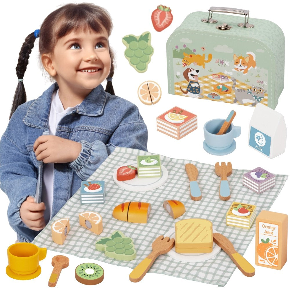 TOOKY TOY iškylos rinkinys – maisto pjaustymas su lipukais, pusryčių rinkinys