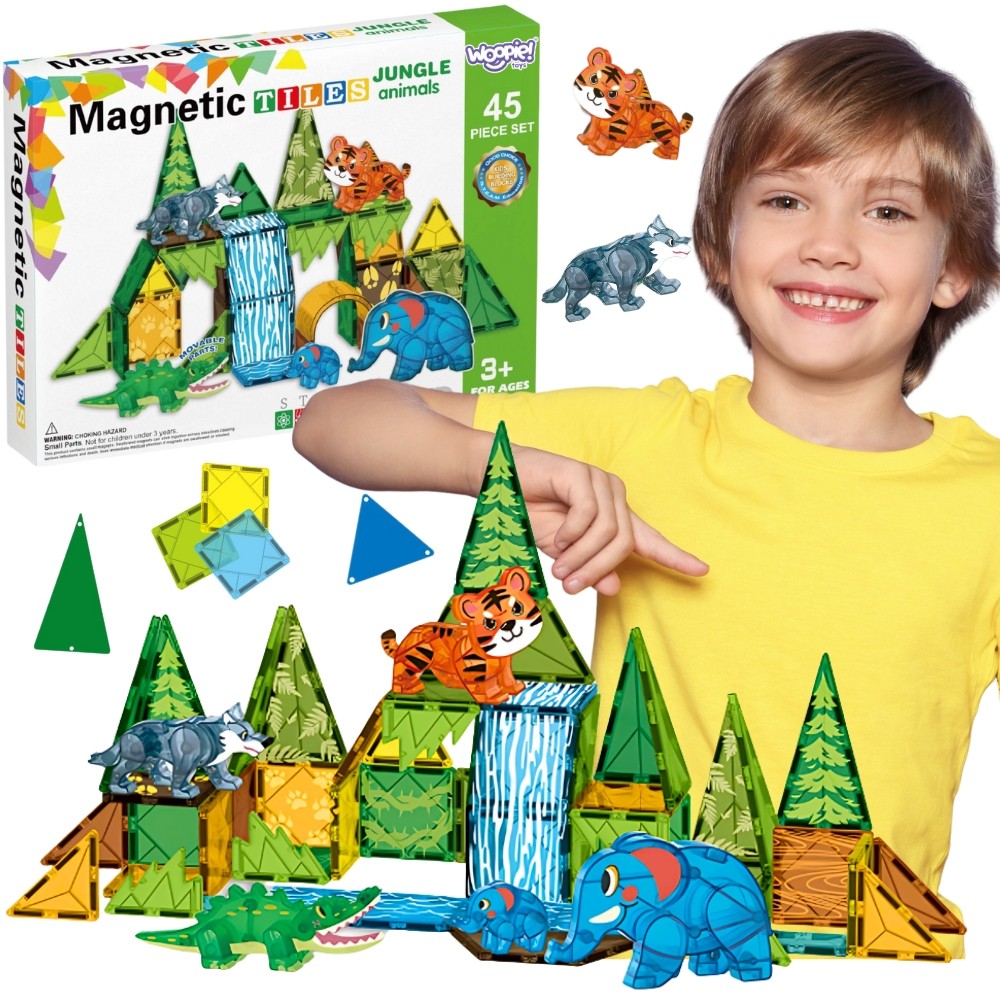 WOOPIE 3D magnetinės lavinamosios kaladėlės „Džiunglių gyvūnai“, 45 vnt.