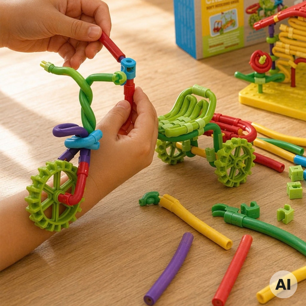 WOOPIE 3D kūrybinis konstruktorius iš lanksčių pagaliukų, 160 vnt.