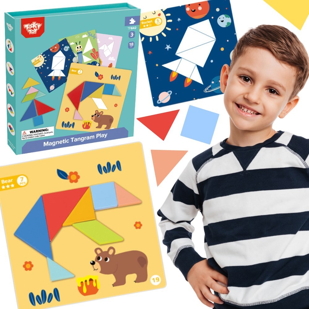 TOOKY TOY tangramo dėlionė vaikams – formų ir figūrų pažinimas, 18 vnt.