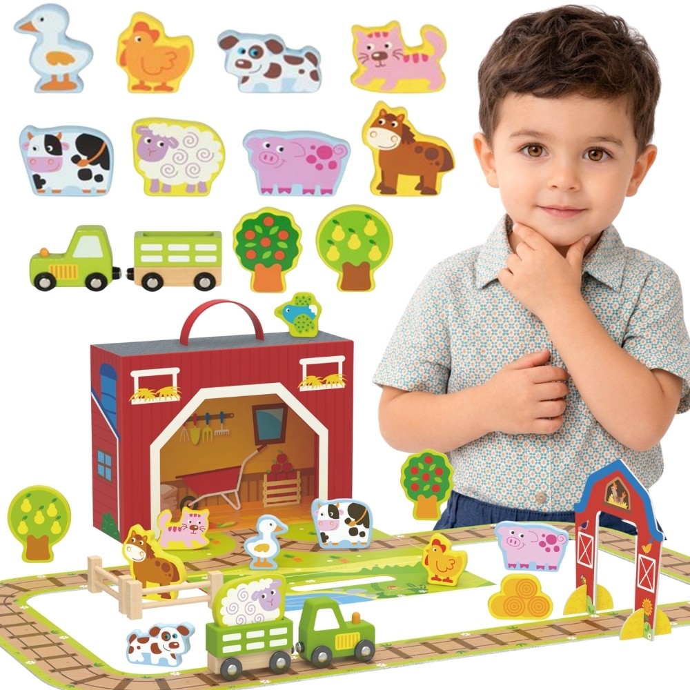 TOOKY TOY medinis ūkis lagaminėlyje su figūrėlėmis ir transportu