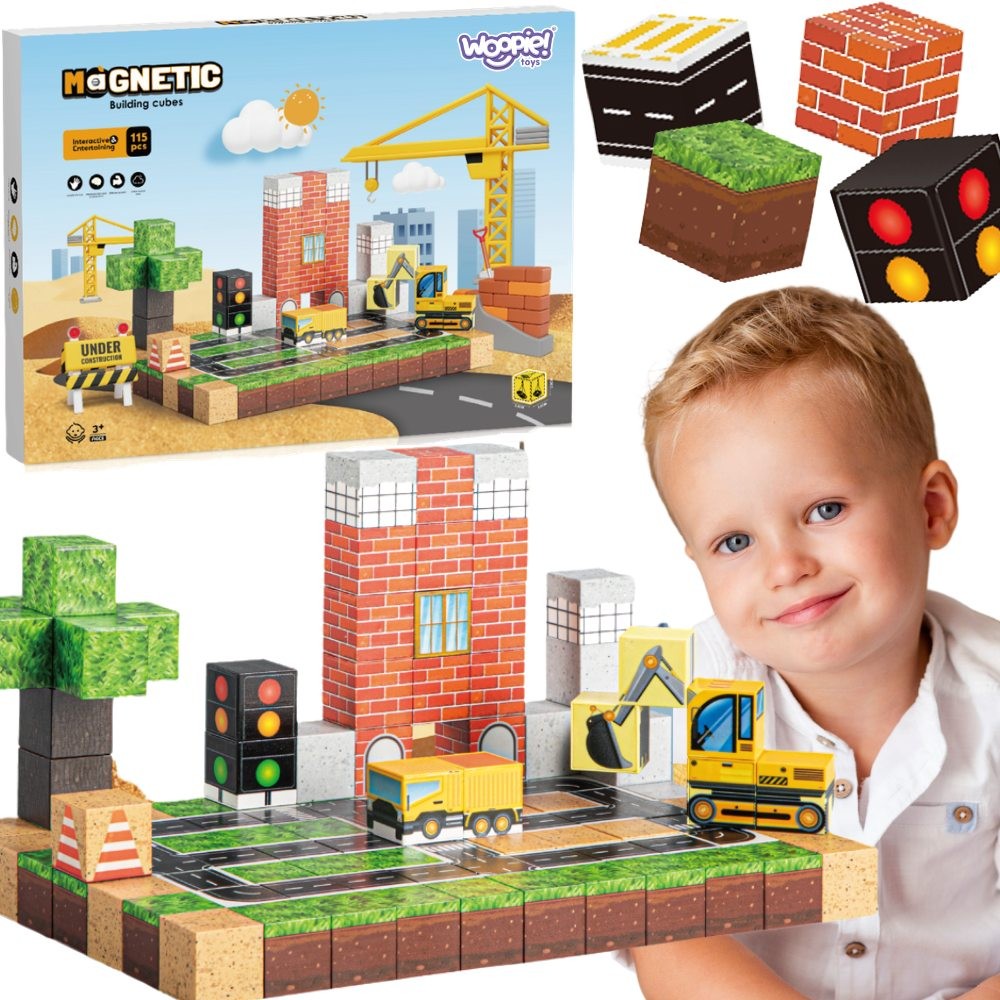 WOOPIE magnetinės konstravimo kaladėlės „Statybvietė“, 115 vnt.