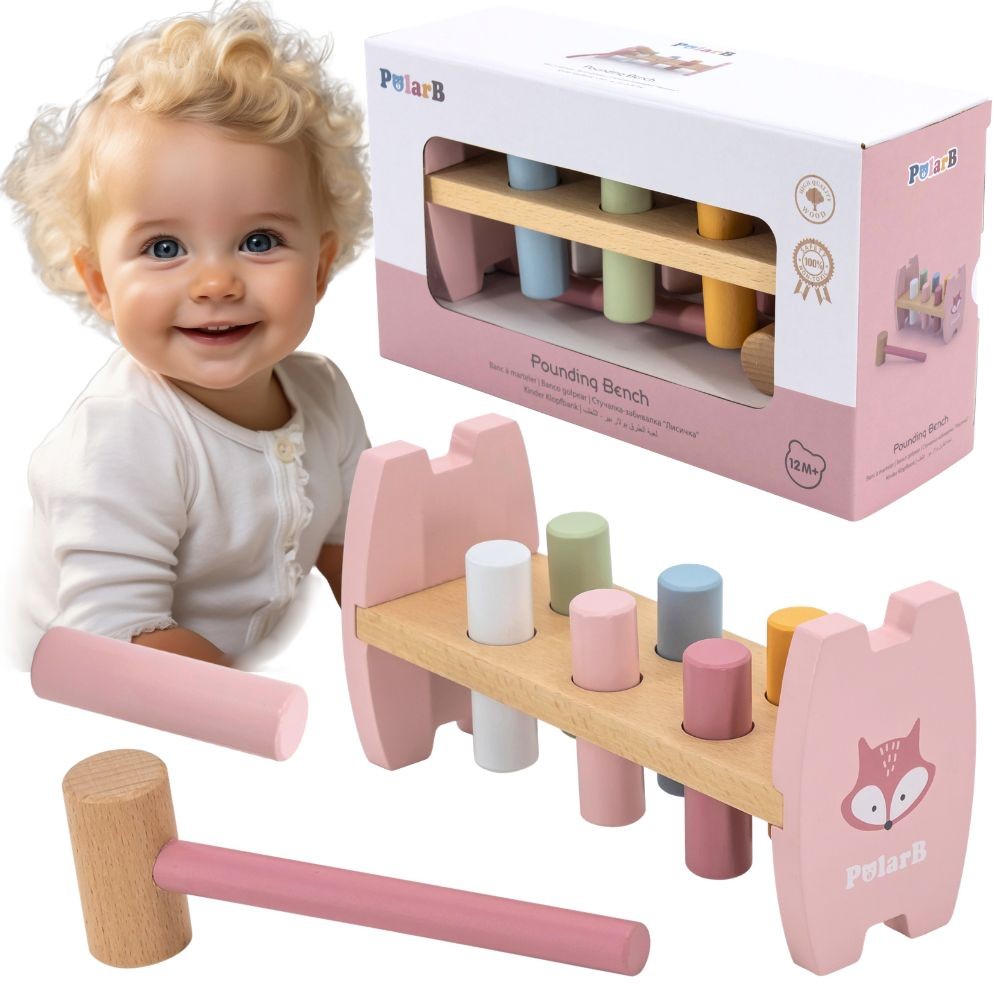 Viga PolarB medinis Montessori kalinėjimo žaislas su plaktuku „Lapė“