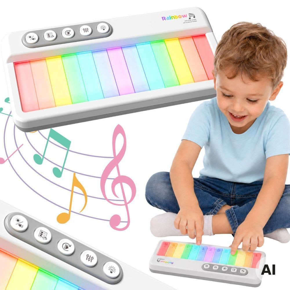 WOOPIE vaivorykštinis lietimui jautrus pianinas su apšvietimu ir mokymosi režimu, 3+