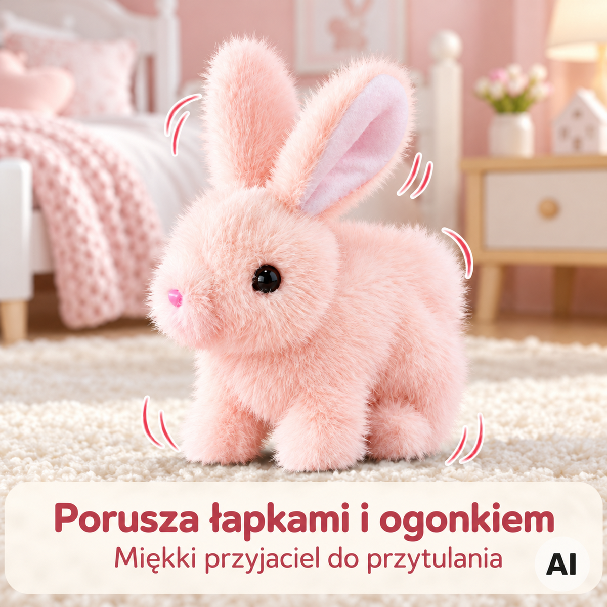 WOOPIE interaktyvus rožinis zuikutis su pavadėliu ir priedais