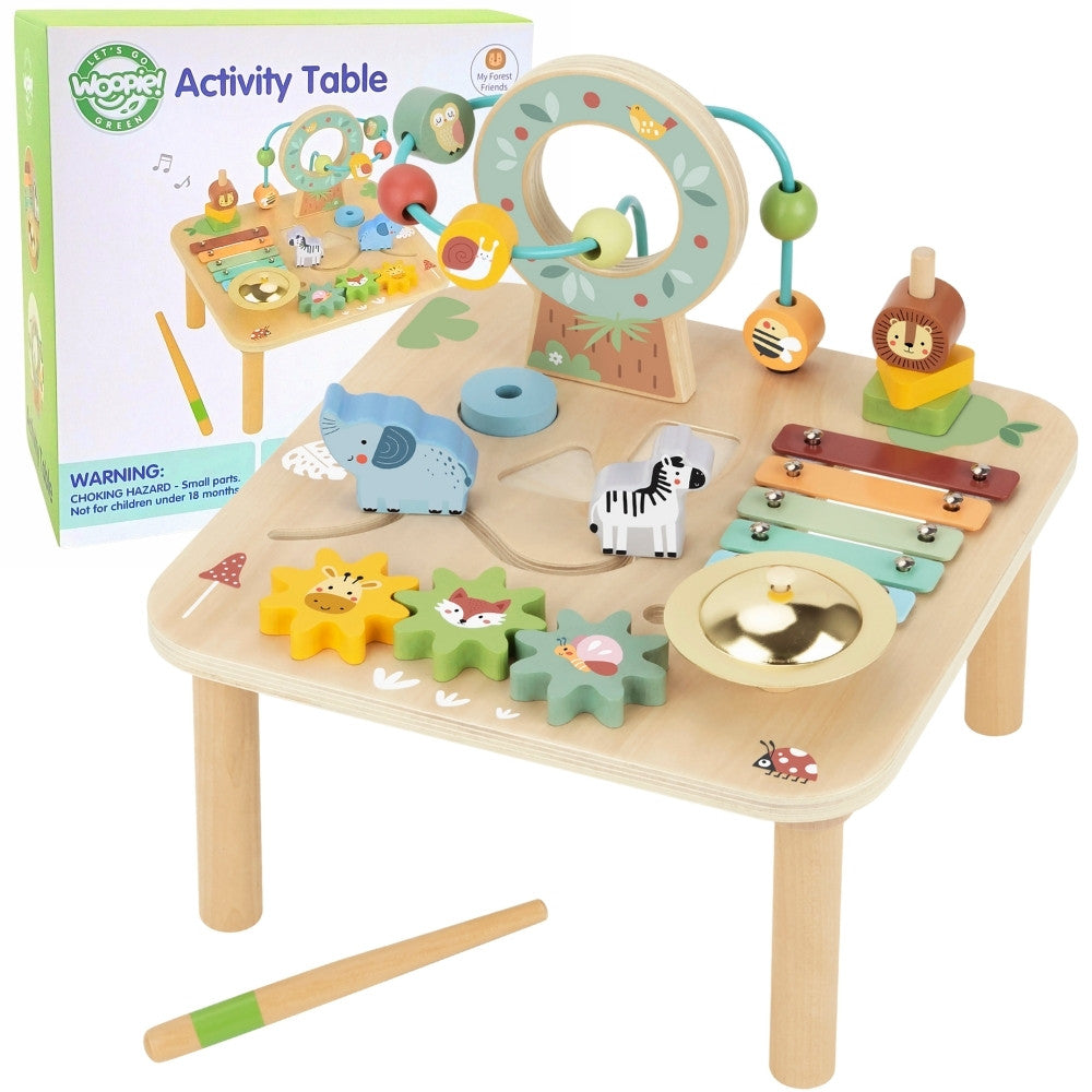 WOOPIE GREEN medinis lavinamasis stalelis – muzikinis jutiminis labirintas 5 in 1