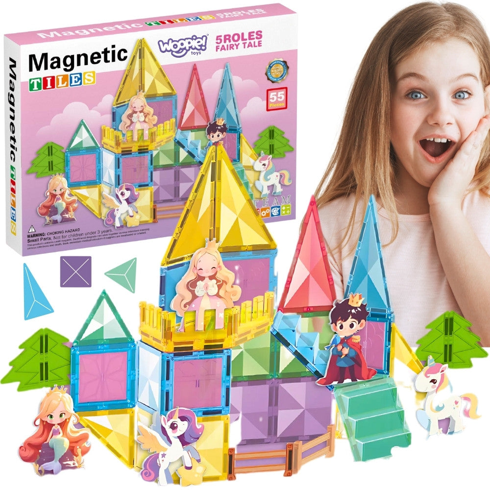 WOOPIE 3D magnetinės lavinamosios kaladėlės „Pasakų pilis“, 55 vnt.