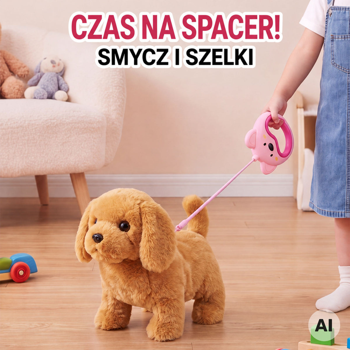 WOOPIE interaktyvus rudas šuniukas su pavadėliu ir priedais