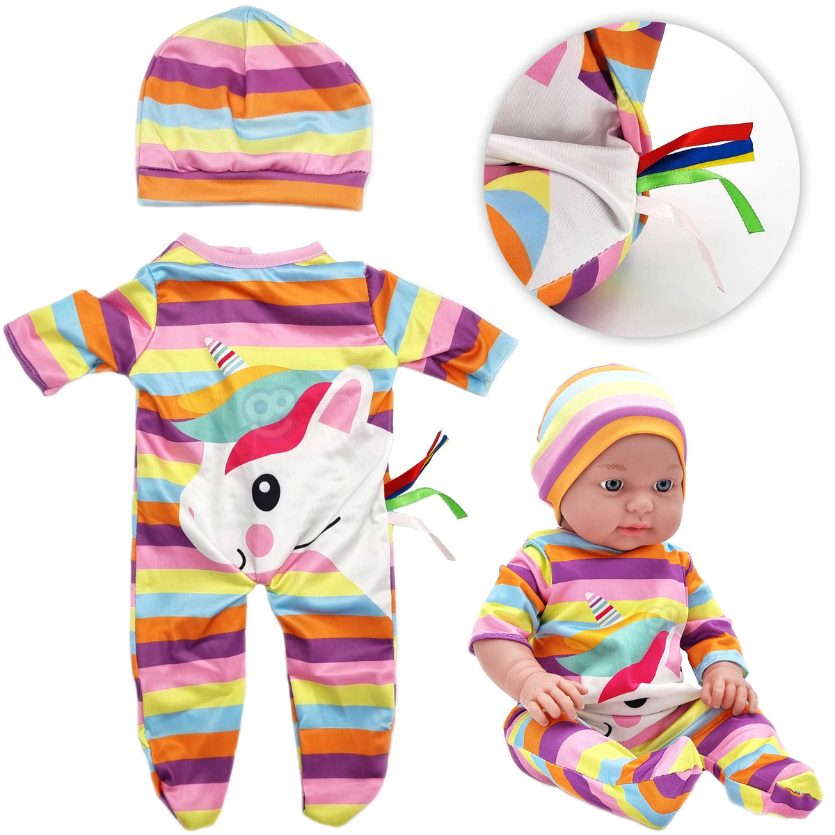 WOOPIE ROYAL lėlės drabužių rinkinys: smėlinukas ir vienaragio kepurėlė, 43–46 cm
