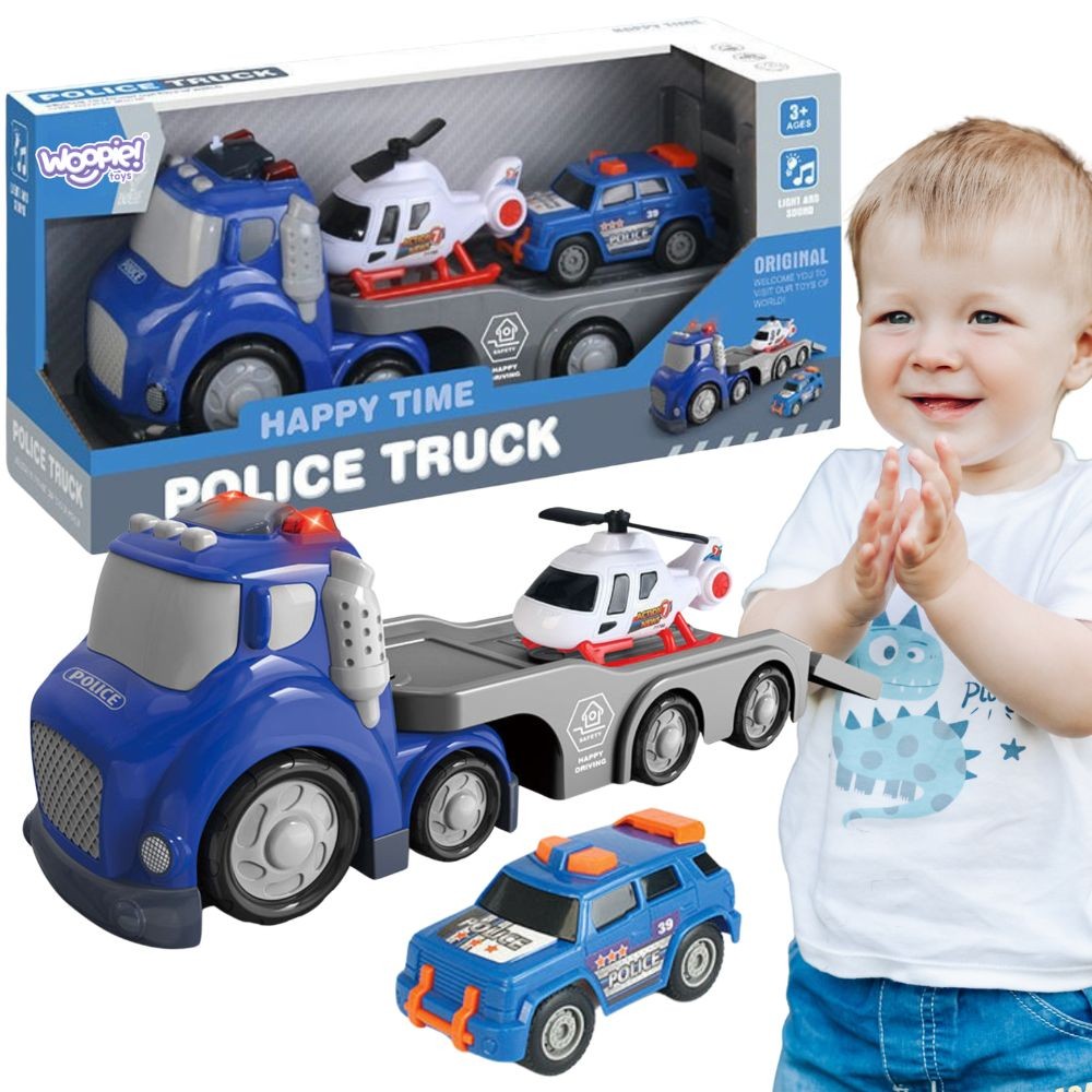 WOOPIE mėlynas policijos vilkikas „City Truck“ su garso ir šviesos efektais