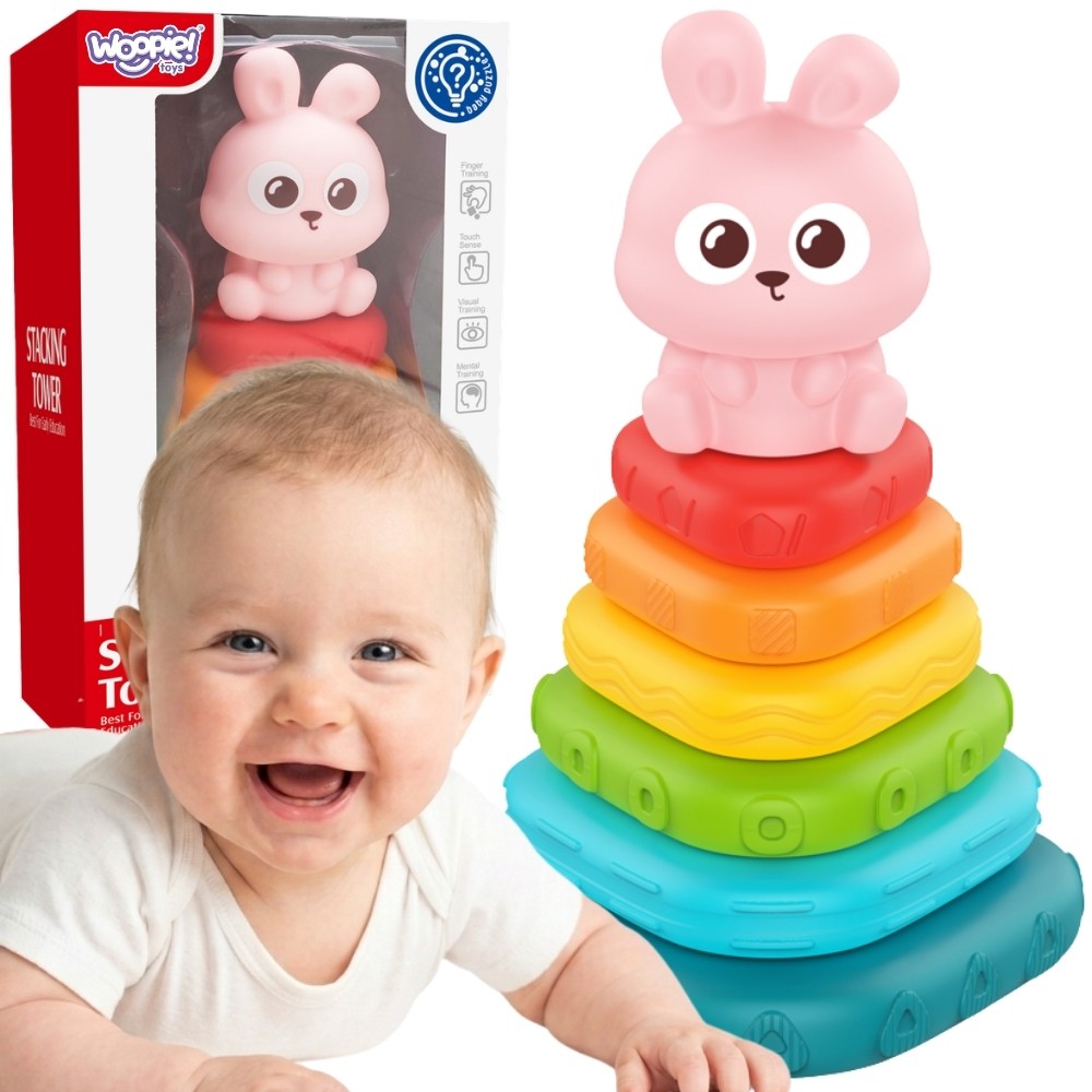WOOPIE BABY sensorinė piramidė-rūšiuoklis „Zuikutis“, nuo 6 mėn.