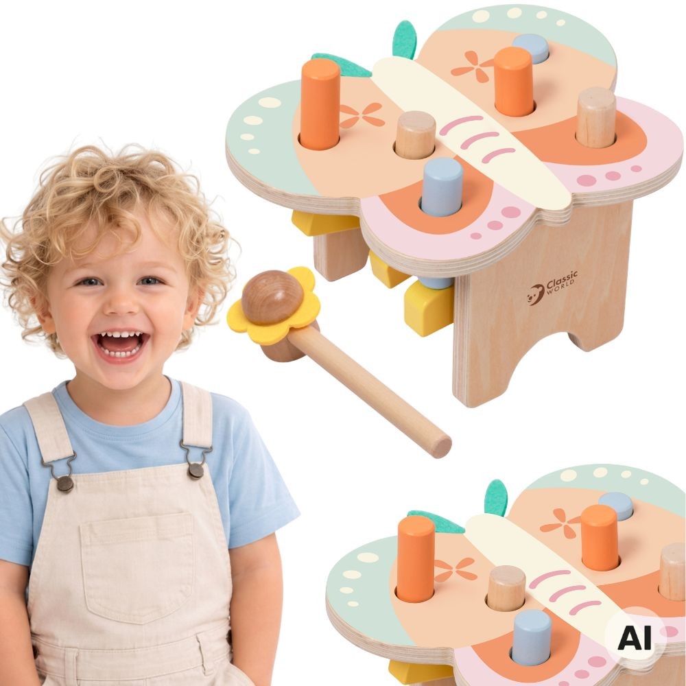CLASSIC WORLD Montessori pastelinis kaltukas „Drugelis“ su plaktuku, 8 vnt.