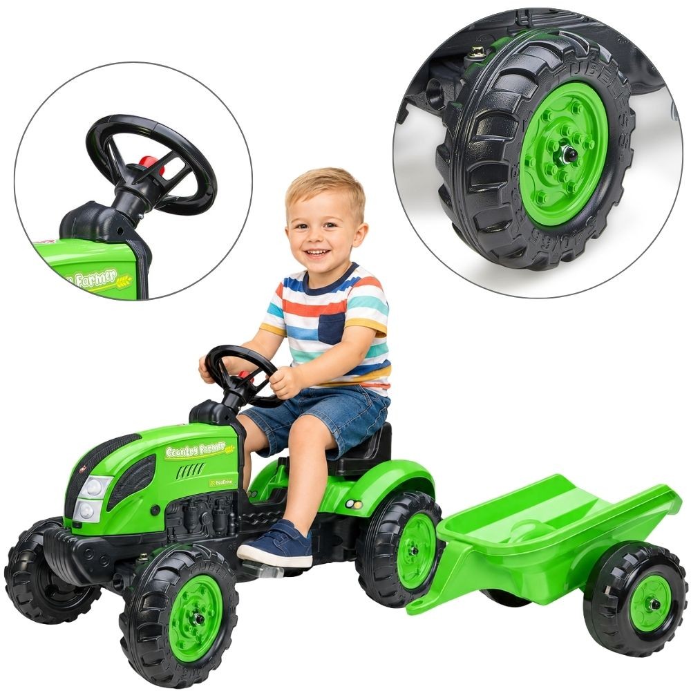 FALK Country Farmer pedalinis traktorius su priekaba, žalias, 2–5 metų