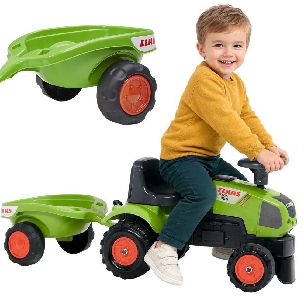 FALK Baby Claas Axos 310 žalias traktorius su priekaba, nuo 1 metų