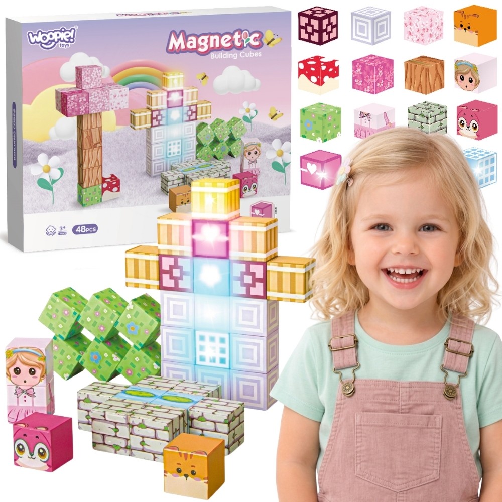 Woopie magnetiniai kubeliai, 48 vnt. – Montessori lavinamoji 3D dėlionė