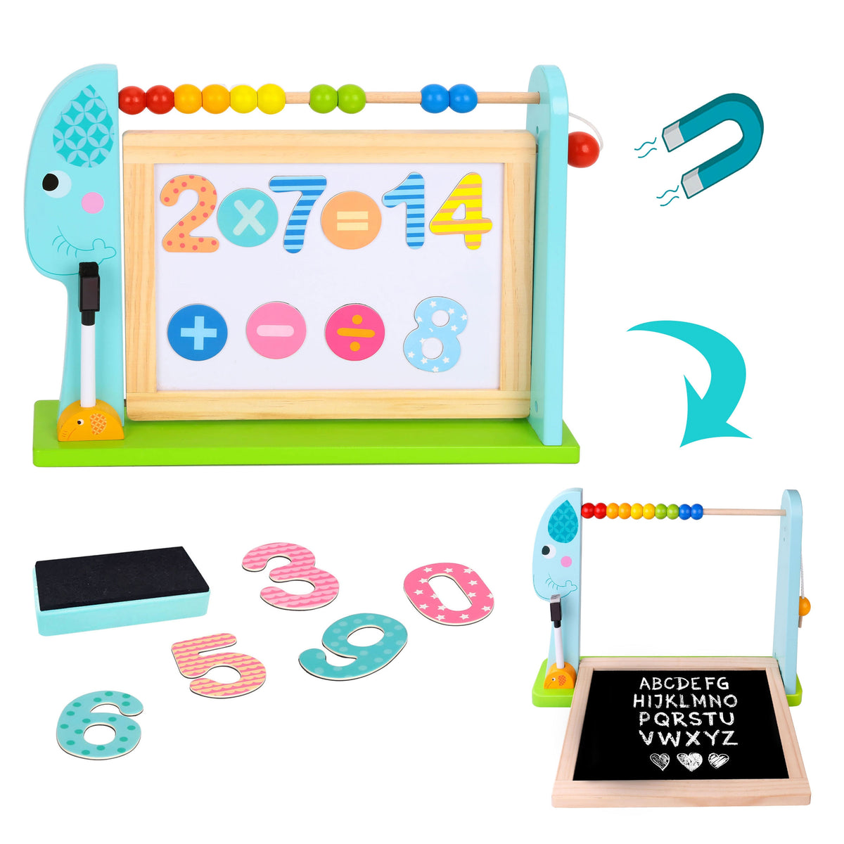 TOOKY TOY didelė medinė dvipusė magnetinė ir kreidinė lenta
