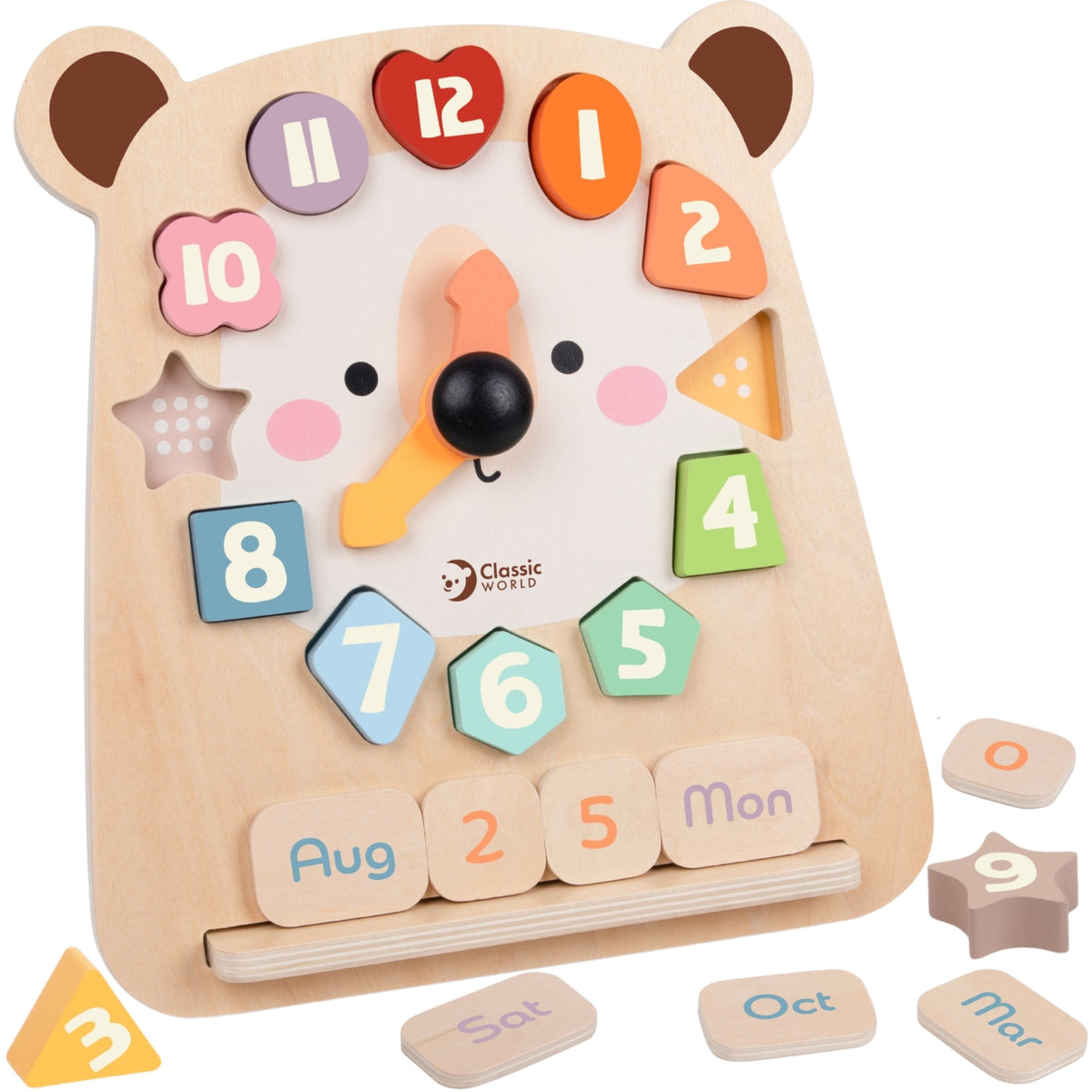CLASSIC WORLD laikrodis „Meškiukas“ – Montessori lavinamasis 3 in 1: laikas, skaičiavimas ir data