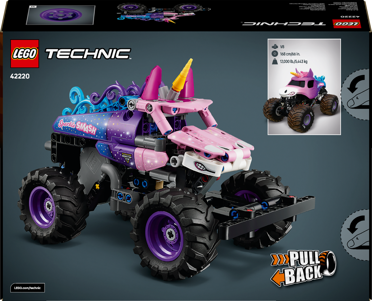 LEGO Technic 42220 Monster Jam Sparkle Smash su inerciniu varikliu