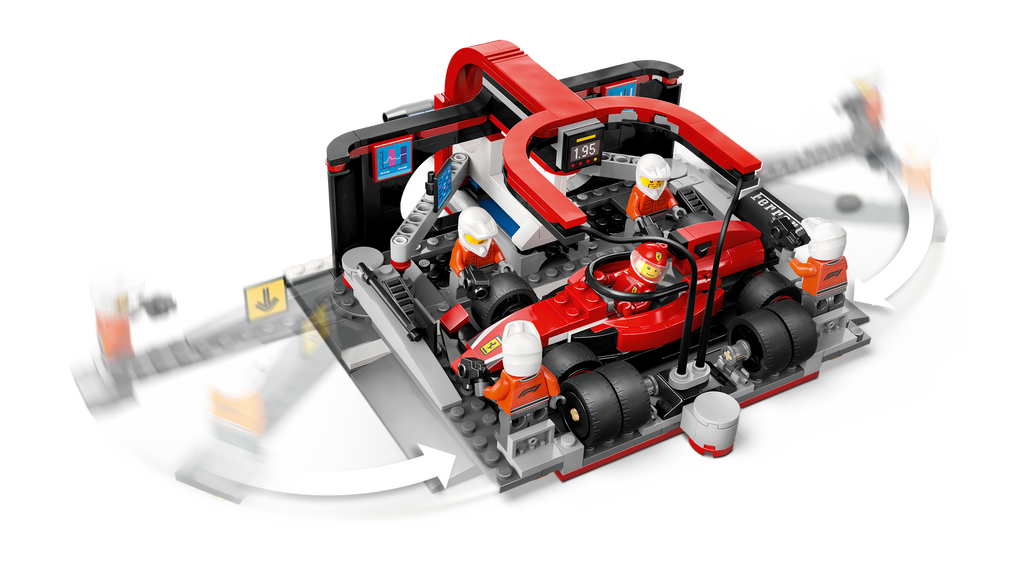 LEGO City 60443 F1 techninės priežiūros sustojimas su Ferrari bolidu