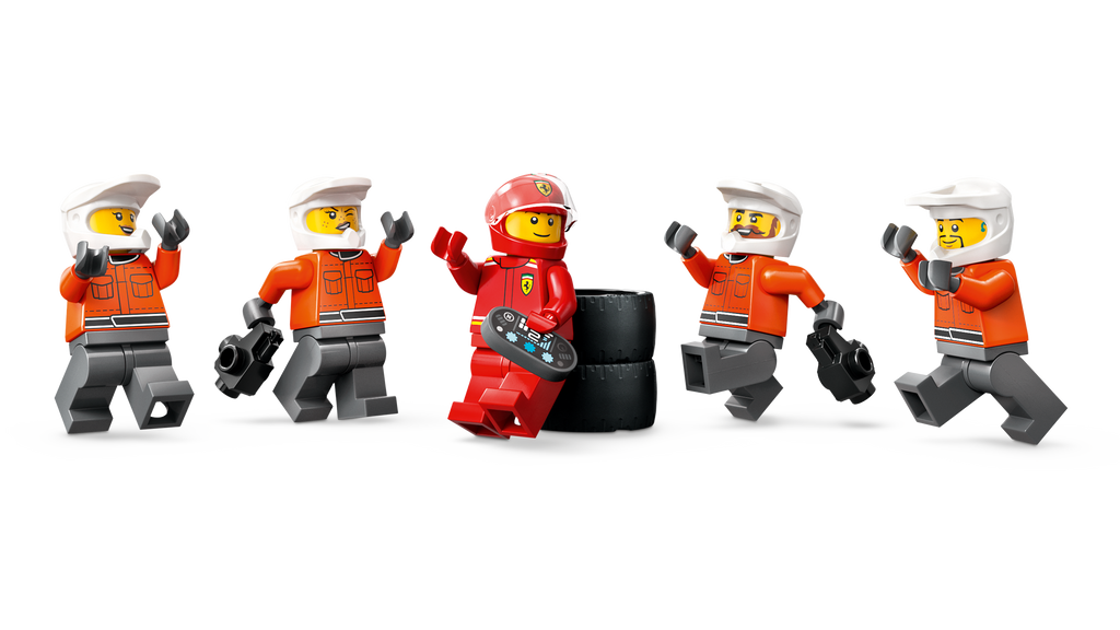 LEGO City 60443 F1 techninės priežiūros sustojimas su Ferrari bolidu