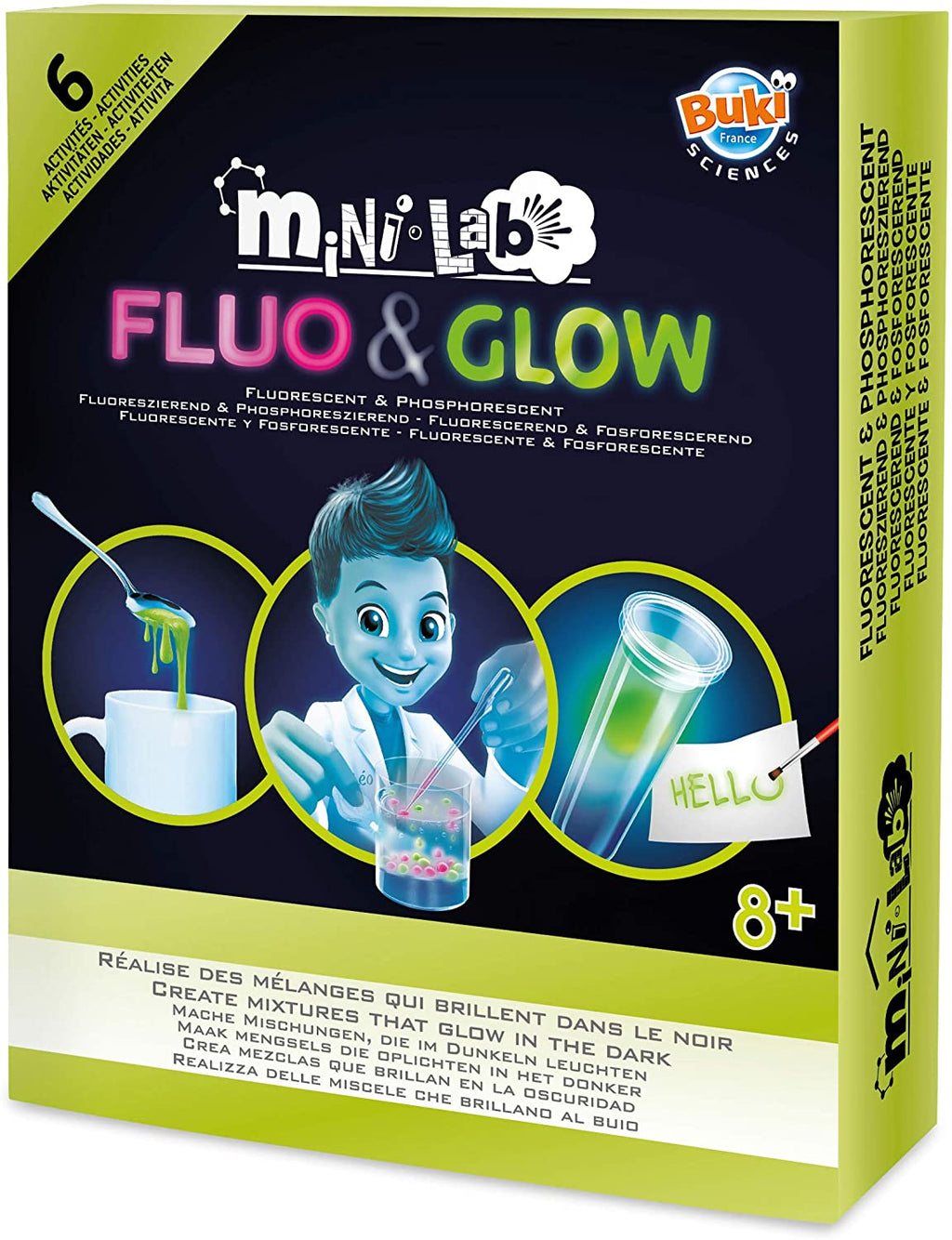 Buki Mini Lab Fluo & Glow – tamsoje švytintys eksperimentai