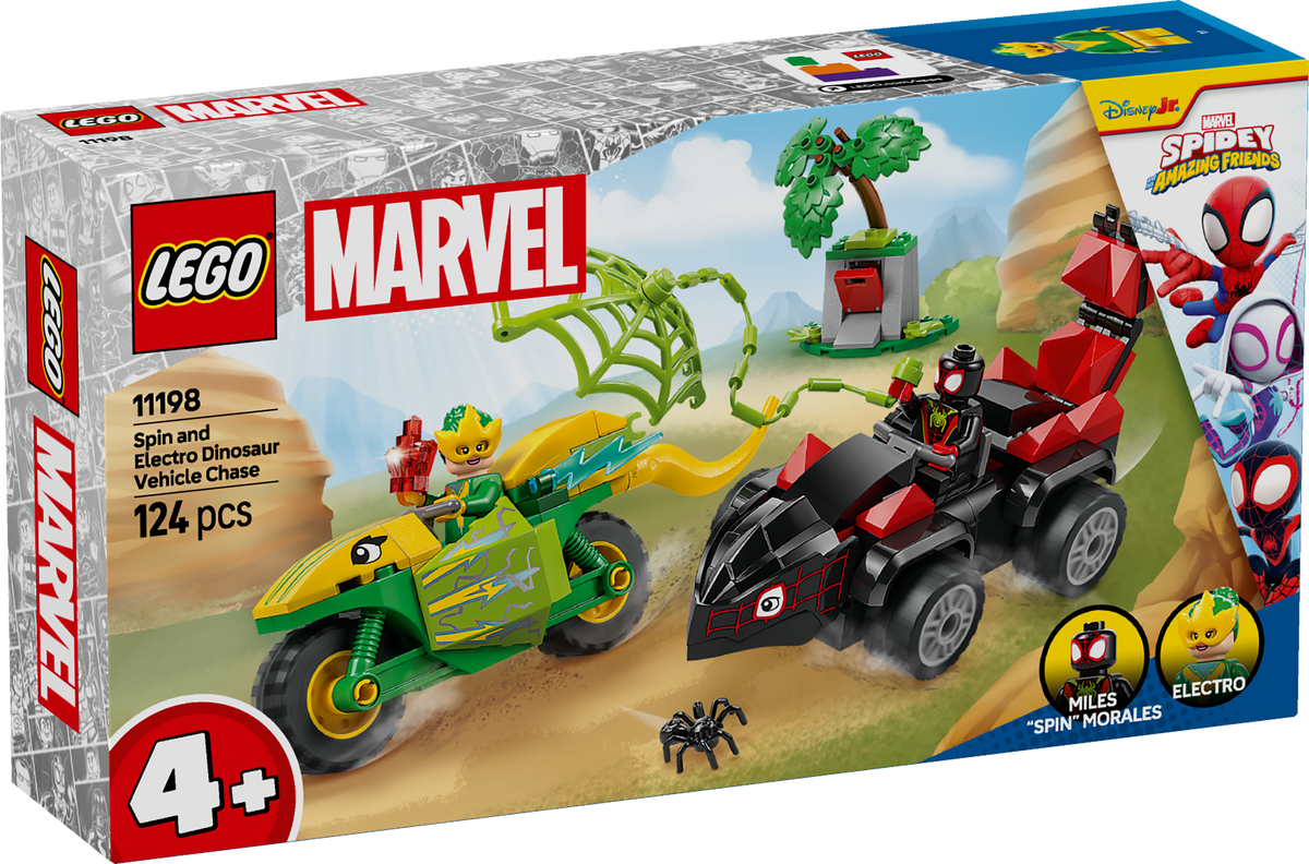 LEGO Marvel 11198 Spin ir Electro dinozaurų mašinų gaudynės