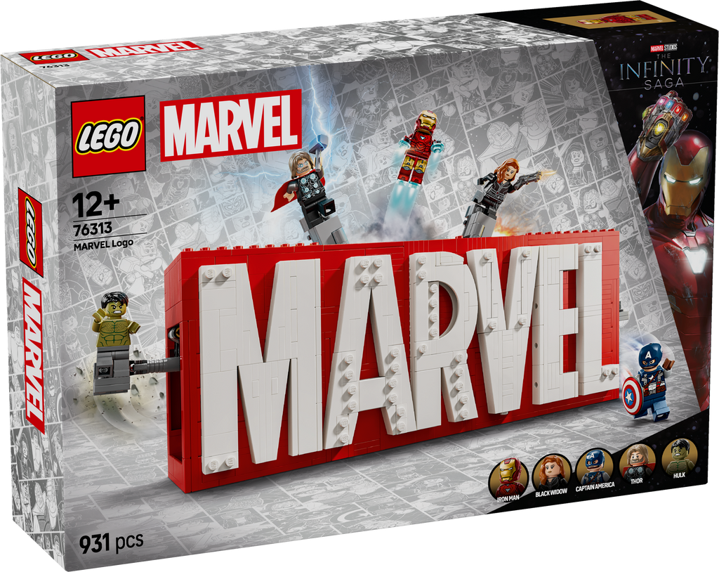 LEGO Marvel 76313 MARVEL logotipas ir minifigūrėlės