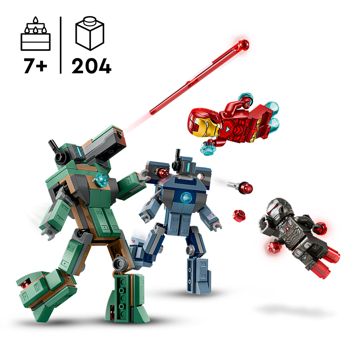 LEGO Marvel 76320 Geležinis žmogus ir Karo mašina prieš Hamerio dronus