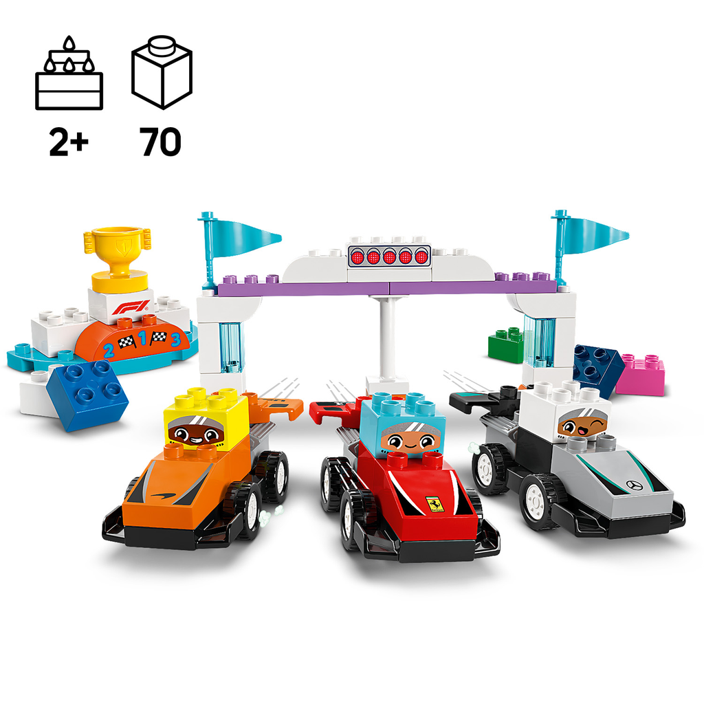 LEGO DUPLO 10445 F1 komandų lenktyniniai automobiliai ir vairuotojai