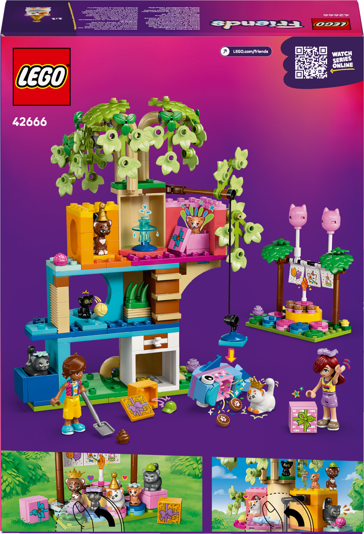 LEGO Friends 42666 Kačių gimtadienis ir medžio namelis