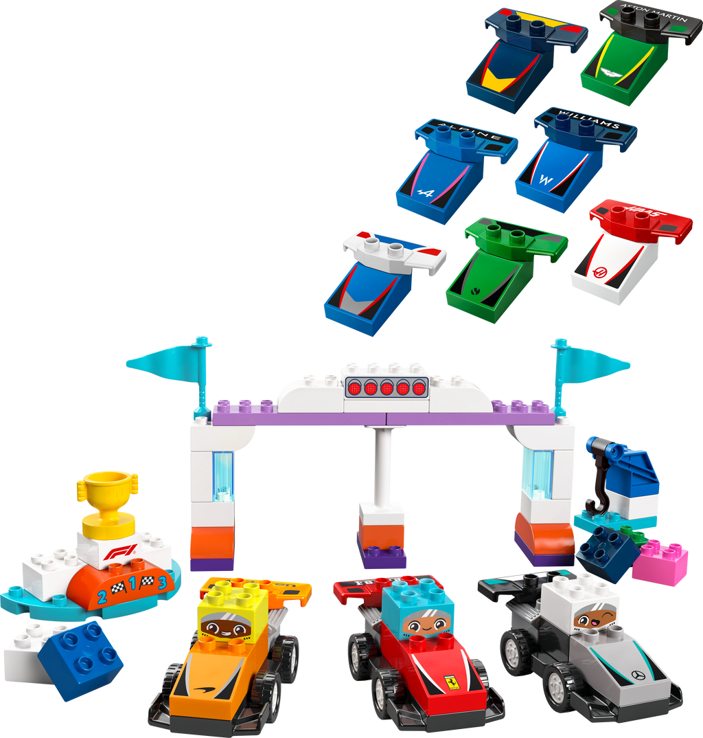LEGO DUPLO 10445 F1 komandų lenktyniniai automobiliai ir vairuotojai