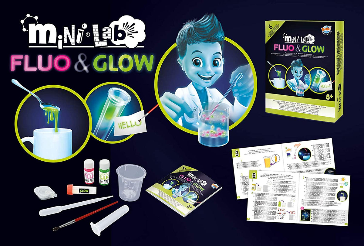 Buki Mini Lab Fluo & Glow – tamsoje švytintys eksperimentai