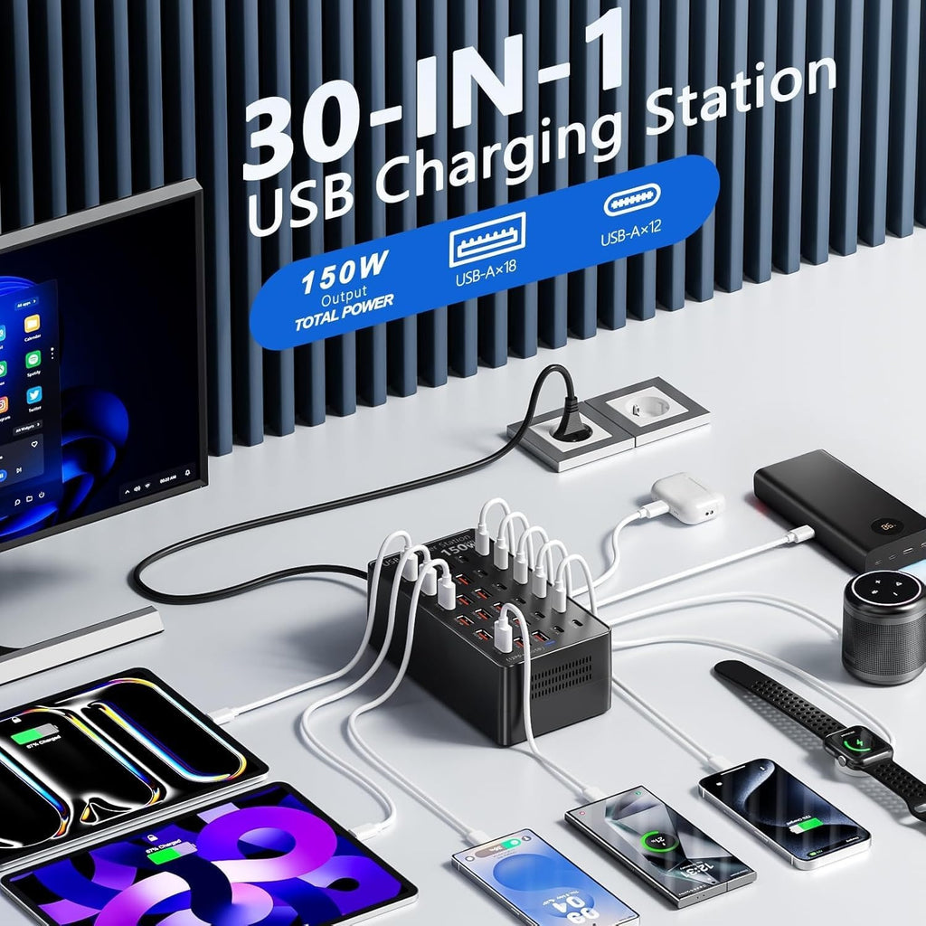TTS USB įkrovimo stotelė 150 W, 30 jungčių USB-C ir USB-A