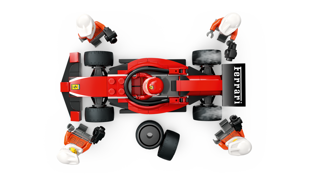 LEGO City 60443 F1 techninės priežiūros sustojimas su Ferrari bolidu