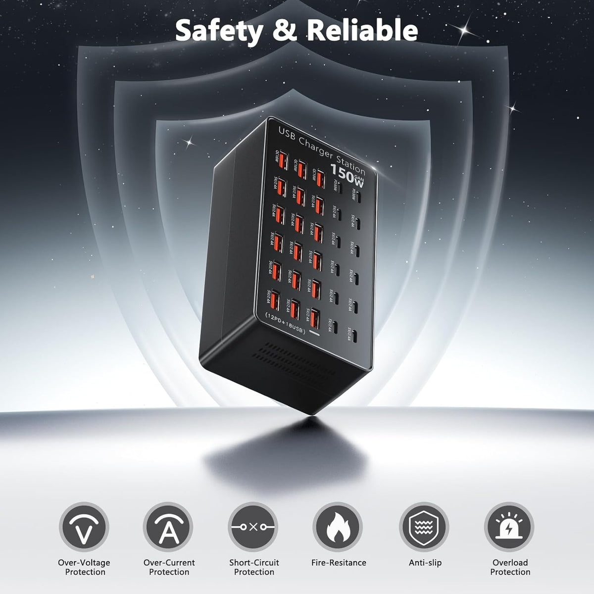 TTS USB įkrovimo stotelė 150 W, 30 jungčių USB-C ir USB-A