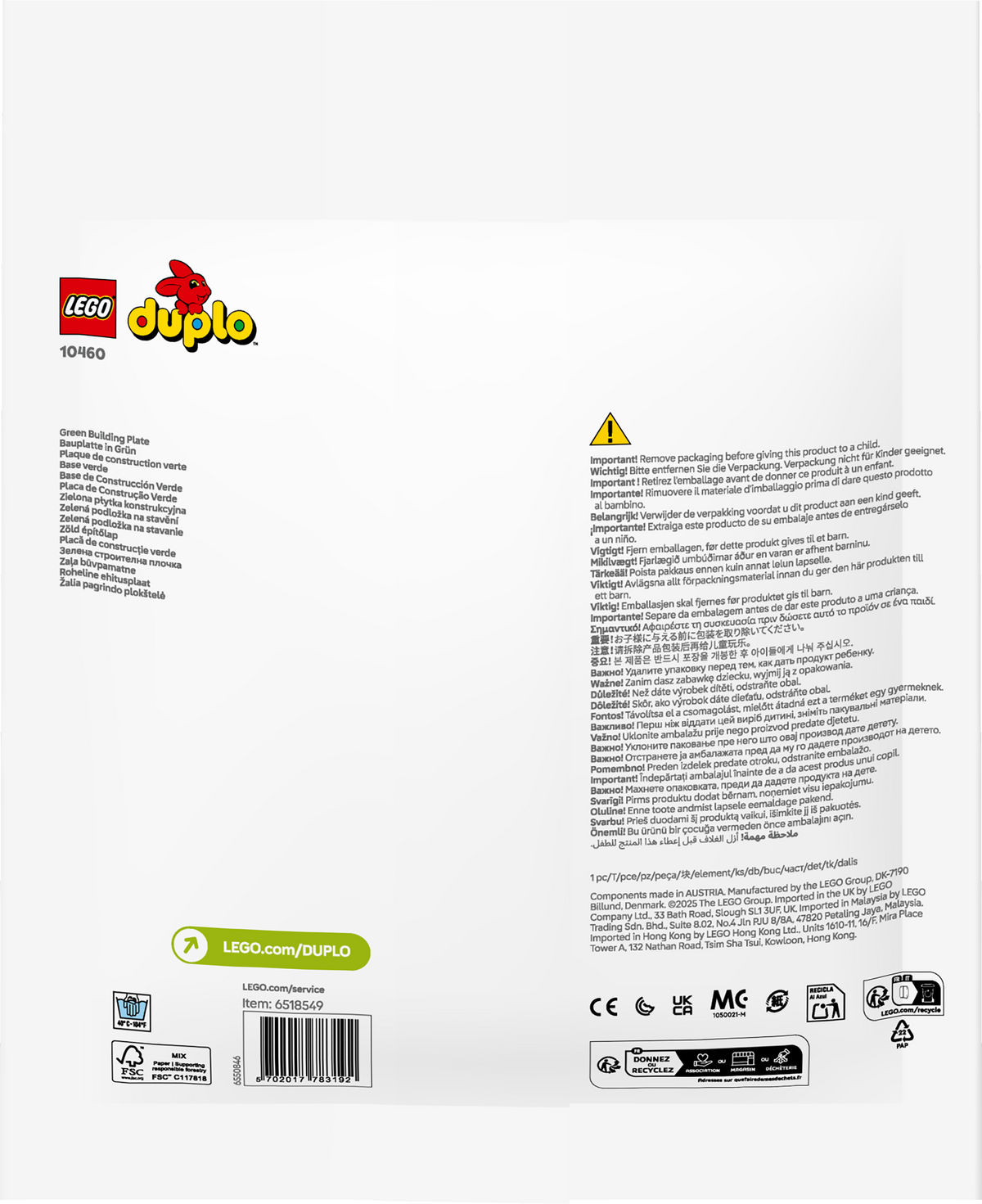 LEGO DUPLO 10460 Žalia statybinė plokštė