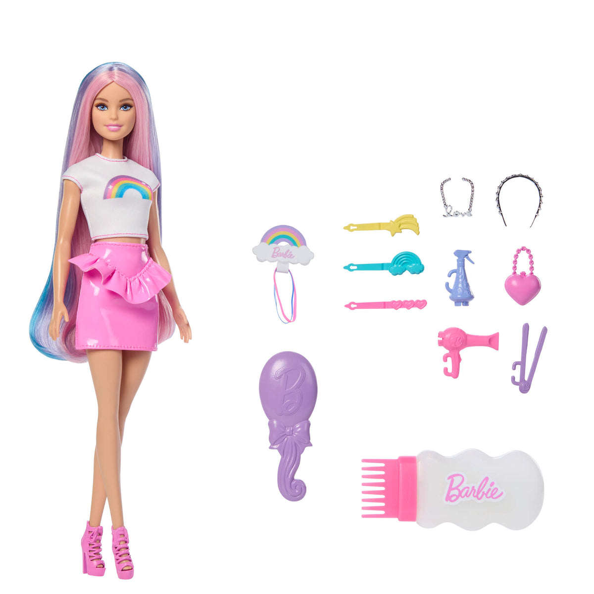 BARBIE HAIR PLAY RAINBOW SPARKLE lėlės rinkinys (JJP07)