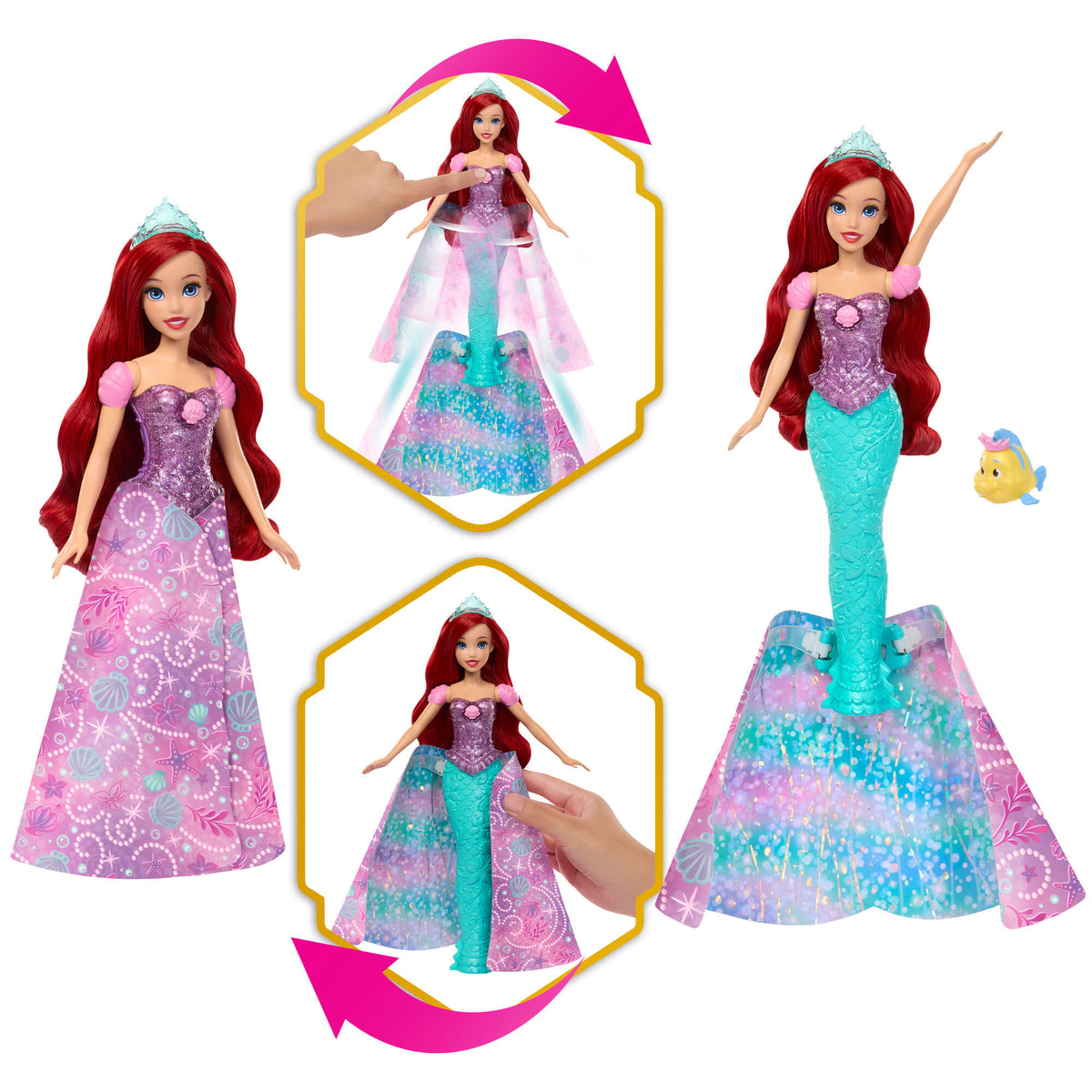 DISNEY PRINCESS lėlė Arielė su transformacijos funkcija (JLK19)