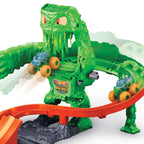 HOT WHEELS MONSTER TRUCKS MUTANT CHAOS trasa su slaimu – Monstro sunaikinimas (JMK90)