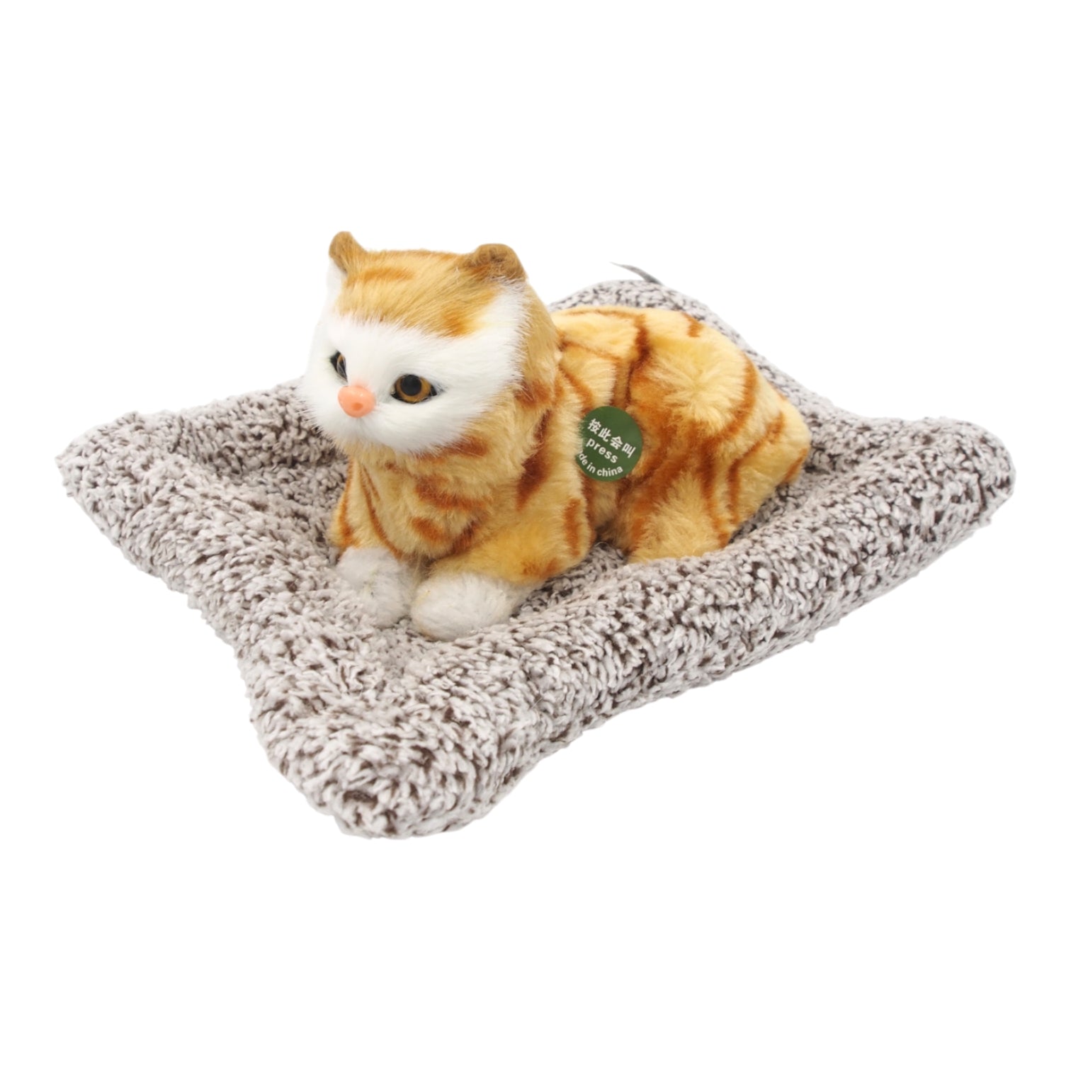 Mielai murkianti žaislinė katytė su guoliu