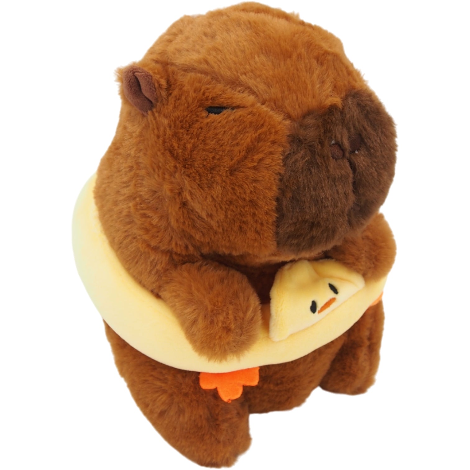 Minkštas pliušinis žaislas kapibara su geltonu plūduru