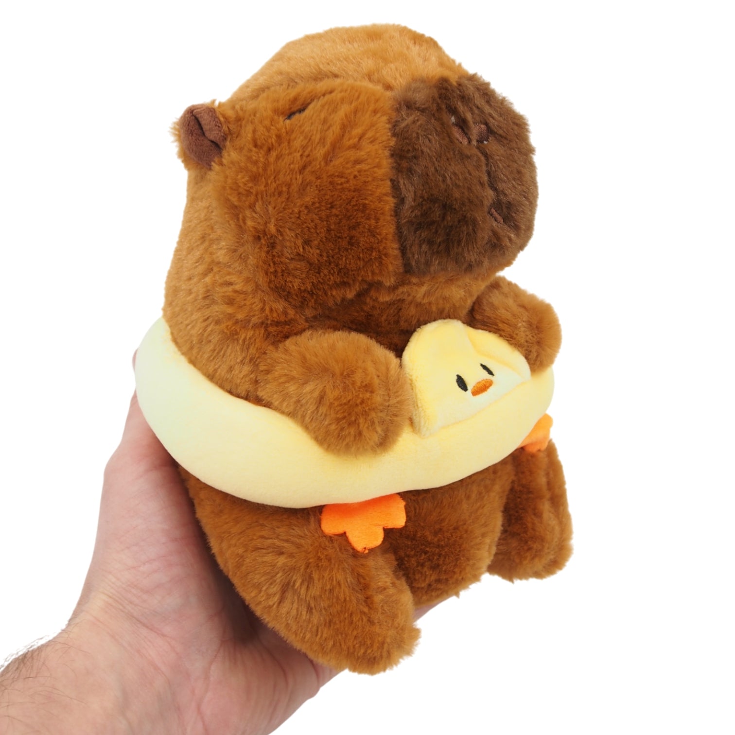 Minkštas pliušinis žaislas kapibara su geltonu plūduru