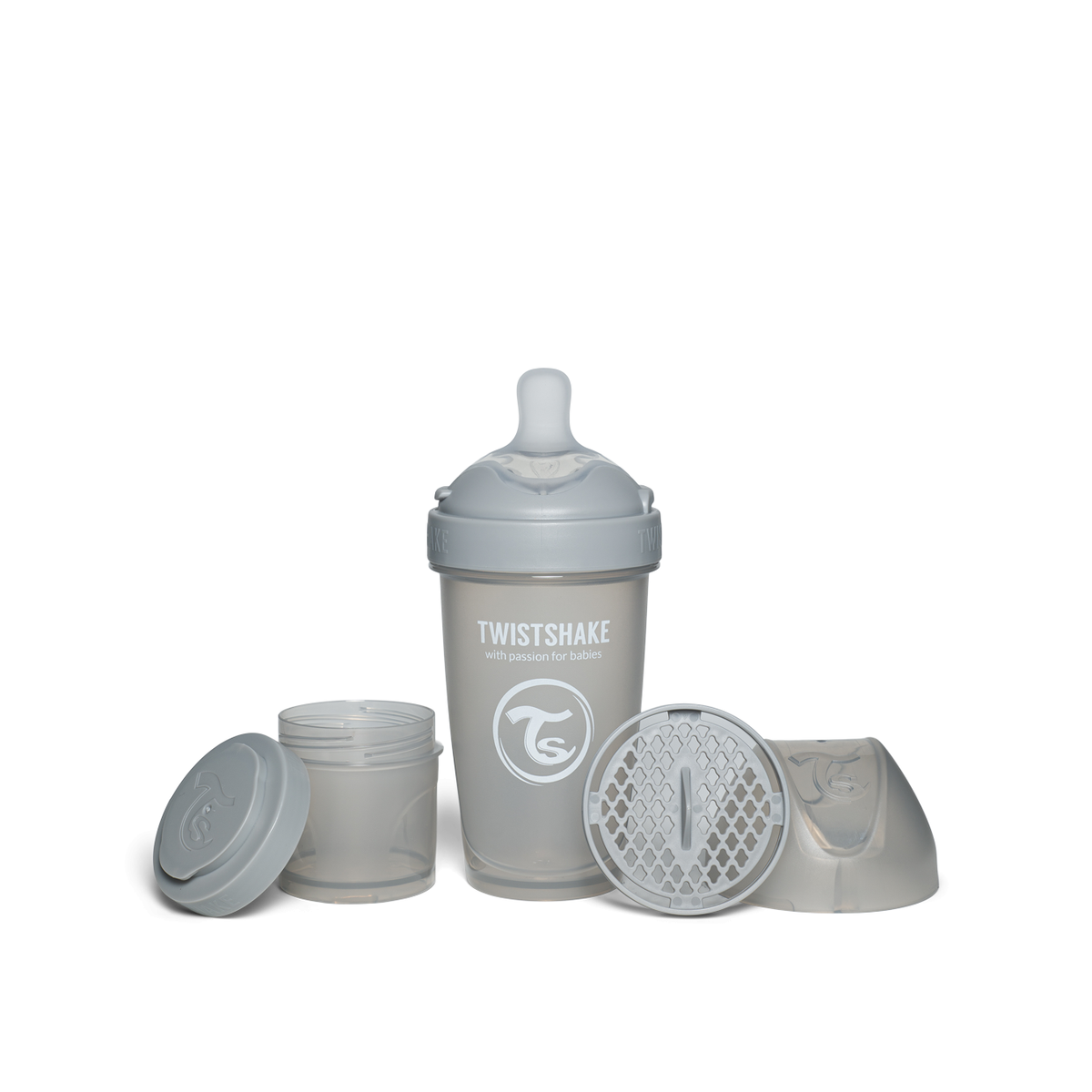 Twistshake buteliukas antikolikinis Pro Double 260ml pilkas 79026